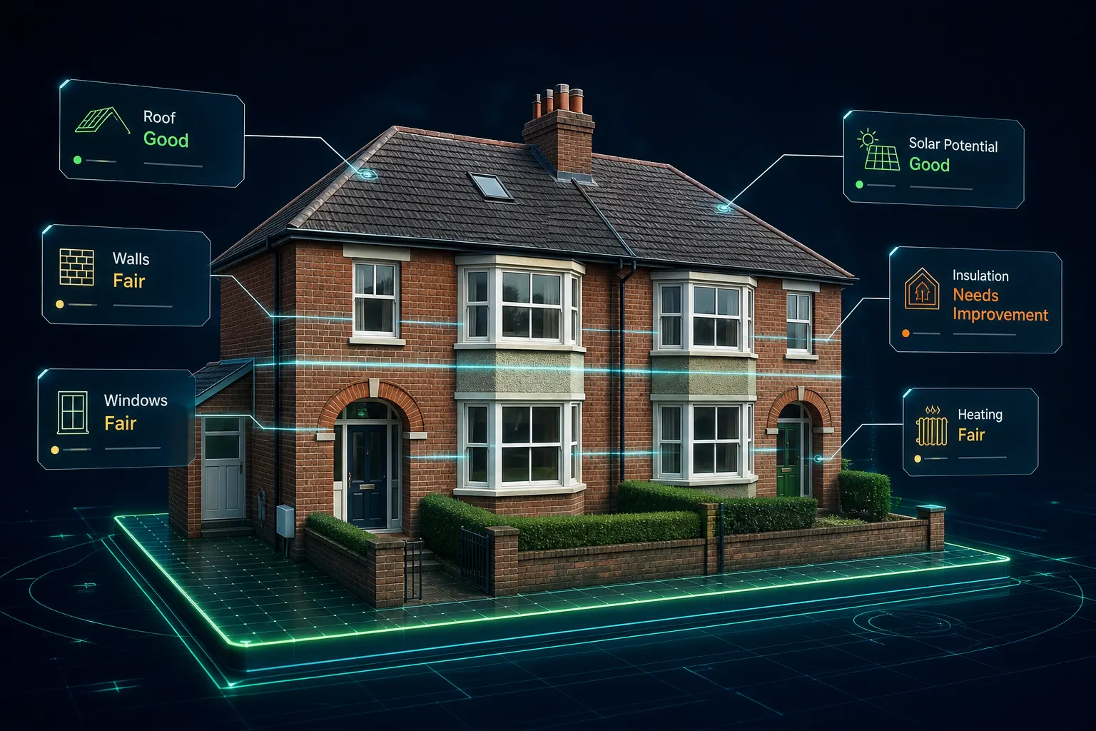 Illustrative property digital twin with labelled building components